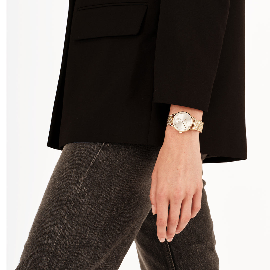 Breil watch drop 32mm silver quartz steel finish pvd yellow gold ew0803