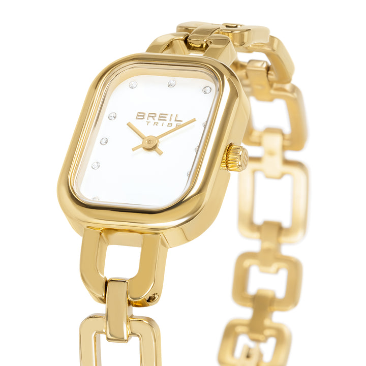 Breil watch bon ton 28mm white quartz steel finish pvd yellow gold ew0813
