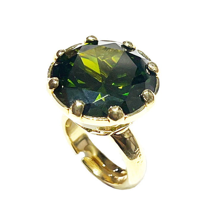 フェデリカ ロッシ カクテル リング ブロンズ PVD 仕上げ 18K ゴールド グリーン クリスタル FR.AN.01