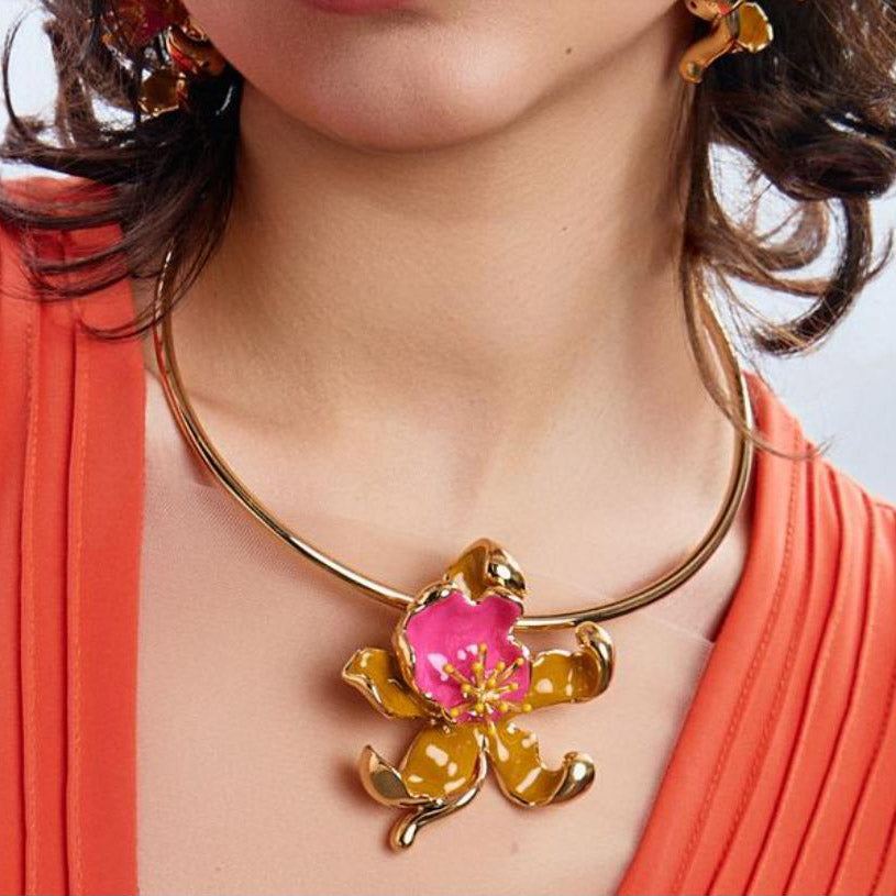 Federica Rossi Collar Rigido Entrenamiento Flower Orchid Bronze Bronce Pvd Finis
