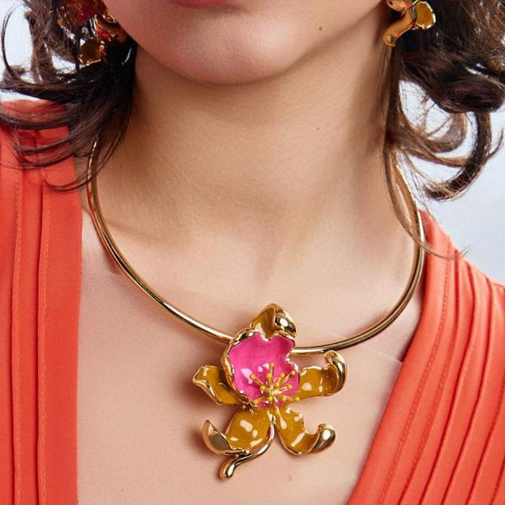 Federica Rossi Collar Rigido Entrenamiento Flower Orchid Bronze Bronce Pvd Finis
