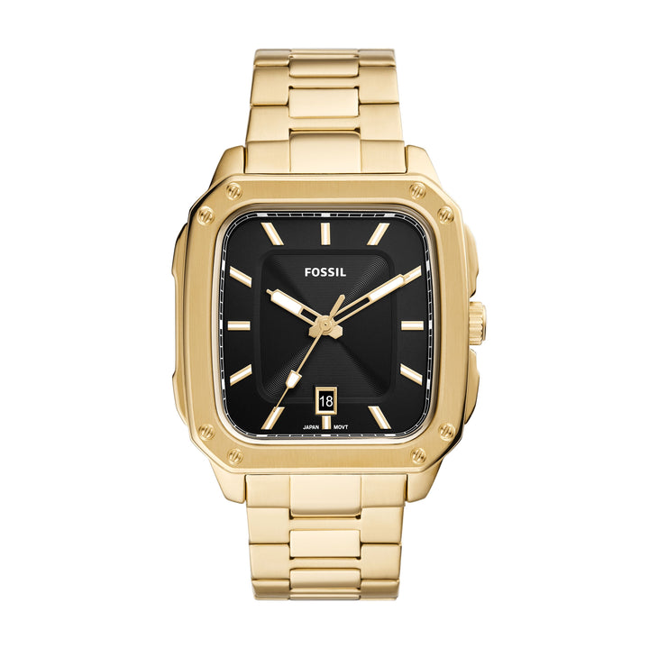 Fosilní tři -ballové nápisové hodinky se zlatou zlatými zlatými ocelovými náramky a náramky FS5932