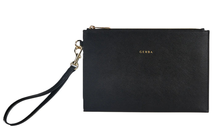 Pochette plate Gerba en cuir de veau saffiano mesures : 25x16 cm GB010 NOIR