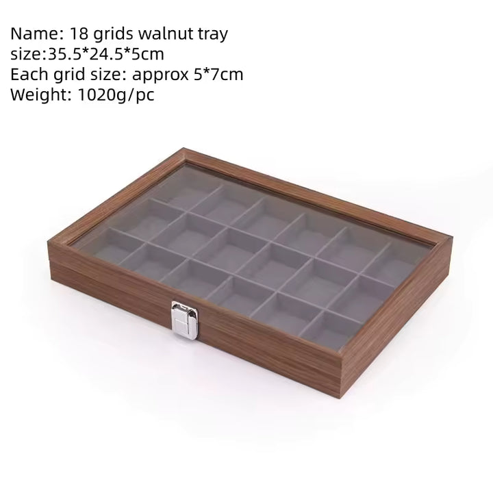 Capodagli scatola porta gioielli legno noce 18 scompartimenti interno grigio scuro CPD-BOX-18