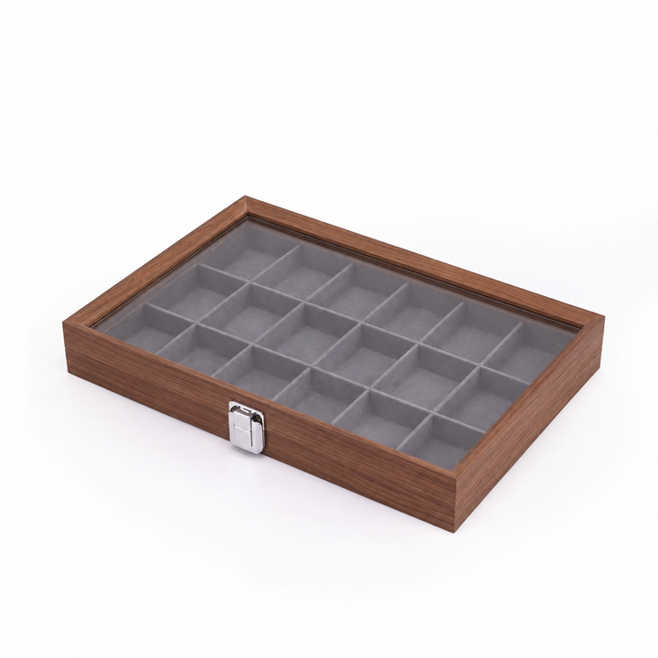 Capodagli scatola porta gioielli legno noce 18 scompartimenti interno grigio scuro CPD-BOX-18