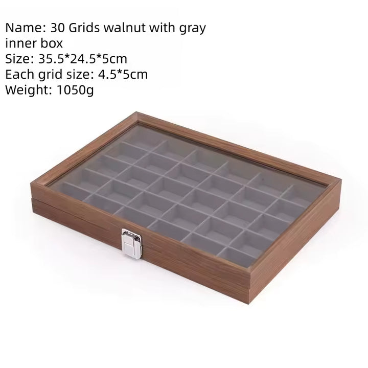 Capodagli scatola porta gioielli legno noce 30 scompartimenti interno grigio scuro CPD-BOX-30