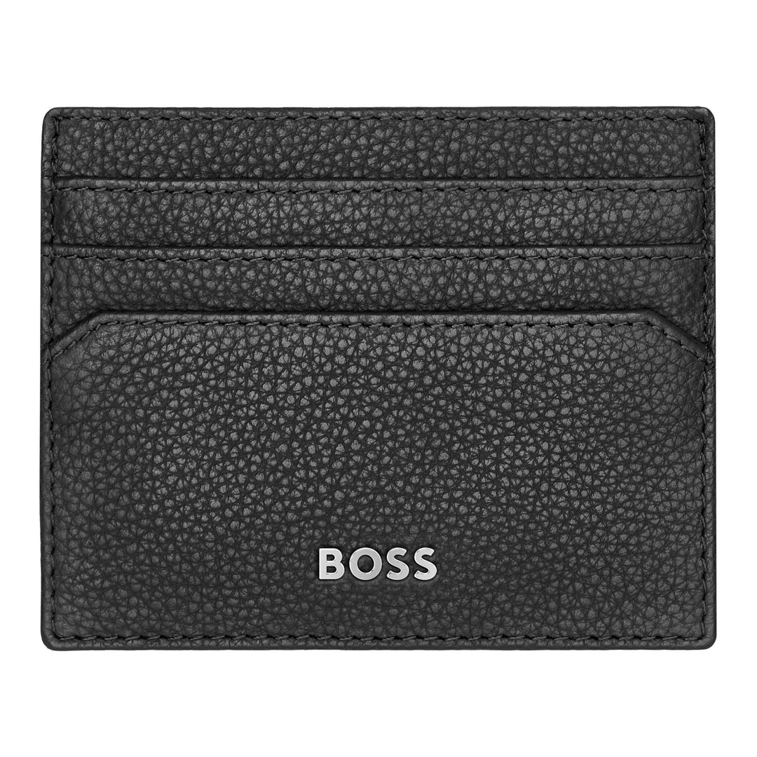 Porta-cartões granulado preto clássico Hugo Boss HLC416A