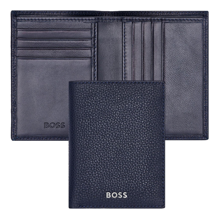 Porta-cartões dobrável clássico Hugo Boss granulado azul marinho HLE416N