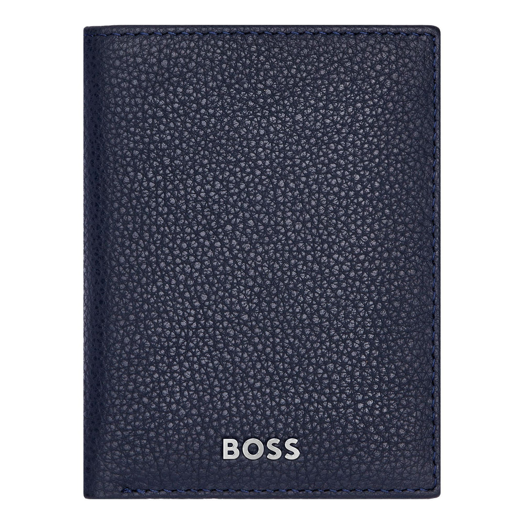 Porta-cartões dobrável clássico Hugo Boss granulado azul marinho HLE416N