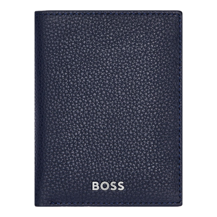 Porta-cartões dobrável clássico Hugo Boss granulado azul marinho HLE416N