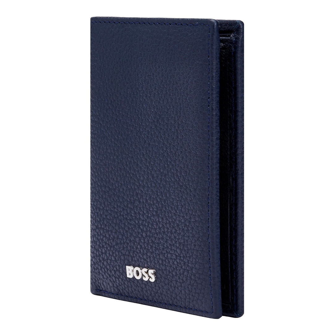 Porta-cartões dobrável clássico Hugo Boss granulado azul marinho HLE416N