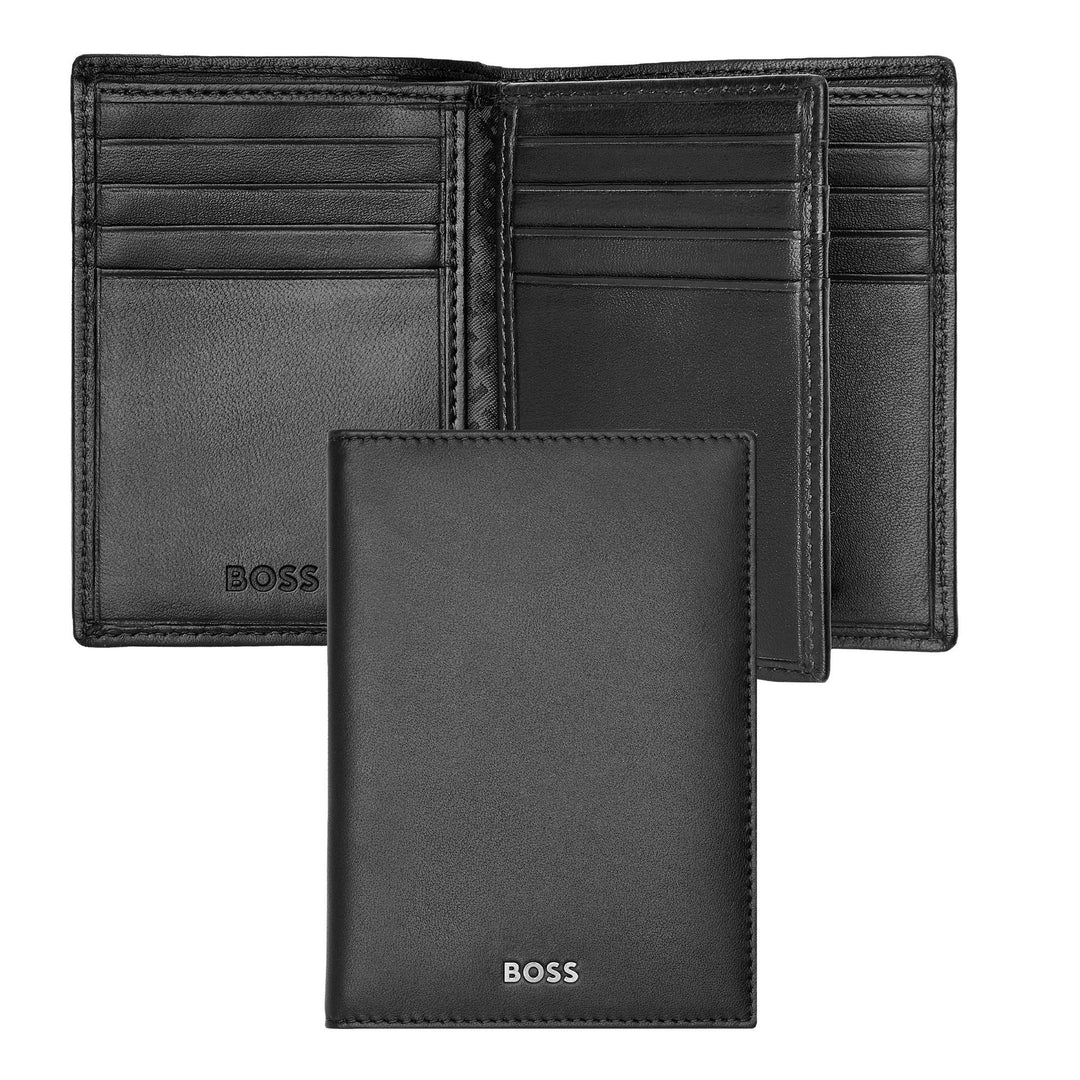 Porta-cartões Hugo Boss com três dobras clássico liso preto HLF403A