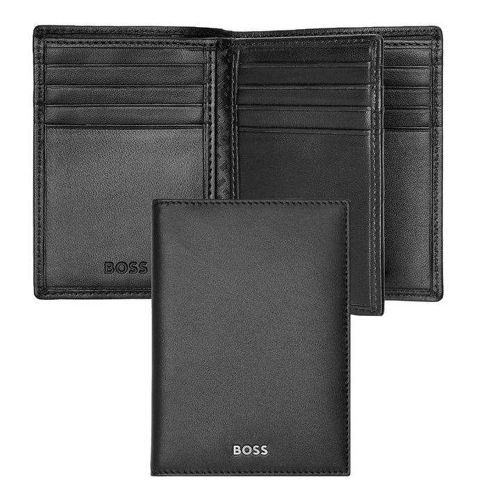 Porta-cartões Hugo Boss com três dobras clássico liso preto HLF403A