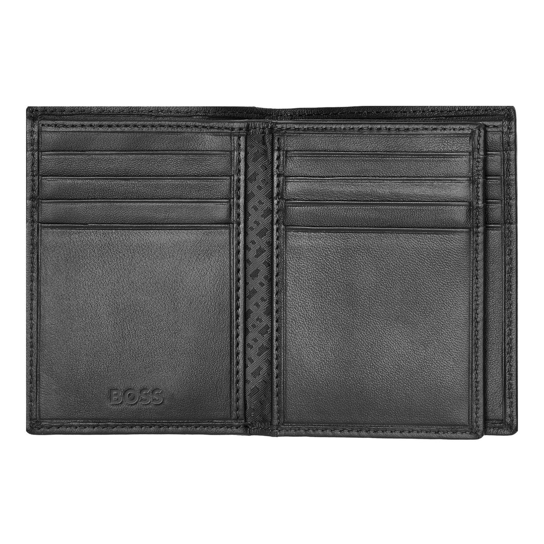 Porta-cartões Hugo Boss com três dobras clássico liso preto HLF403A