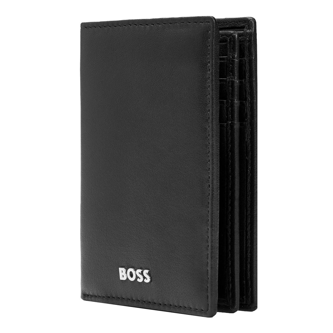 Porta-cartões Hugo Boss com três dobras clássico liso preto HLF403A