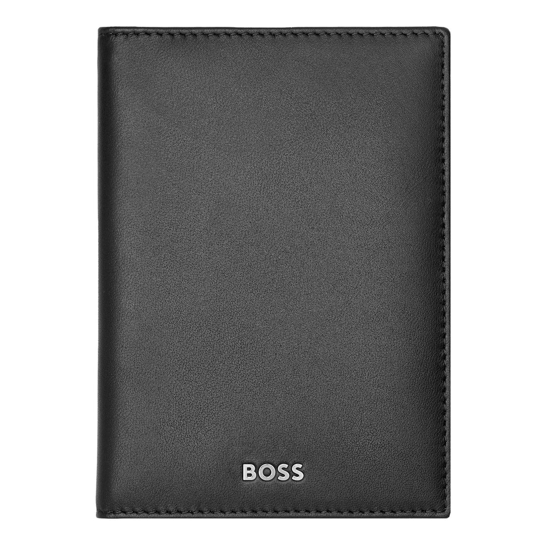 Porta-cartões Hugo Boss com três dobras clássico liso preto HLF403A