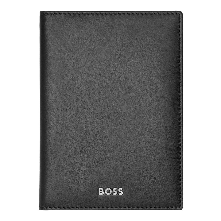 Porta-cartões Hugo Boss com três dobras clássico liso preto HLF403A