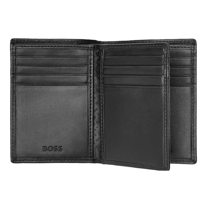Porta-cartões Hugo Boss com três dobras clássico liso preto HLF403A