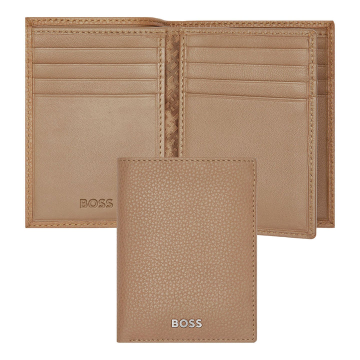Porta-cartões Hugo Boss com três dobras Classic Grained Camel HLF416X