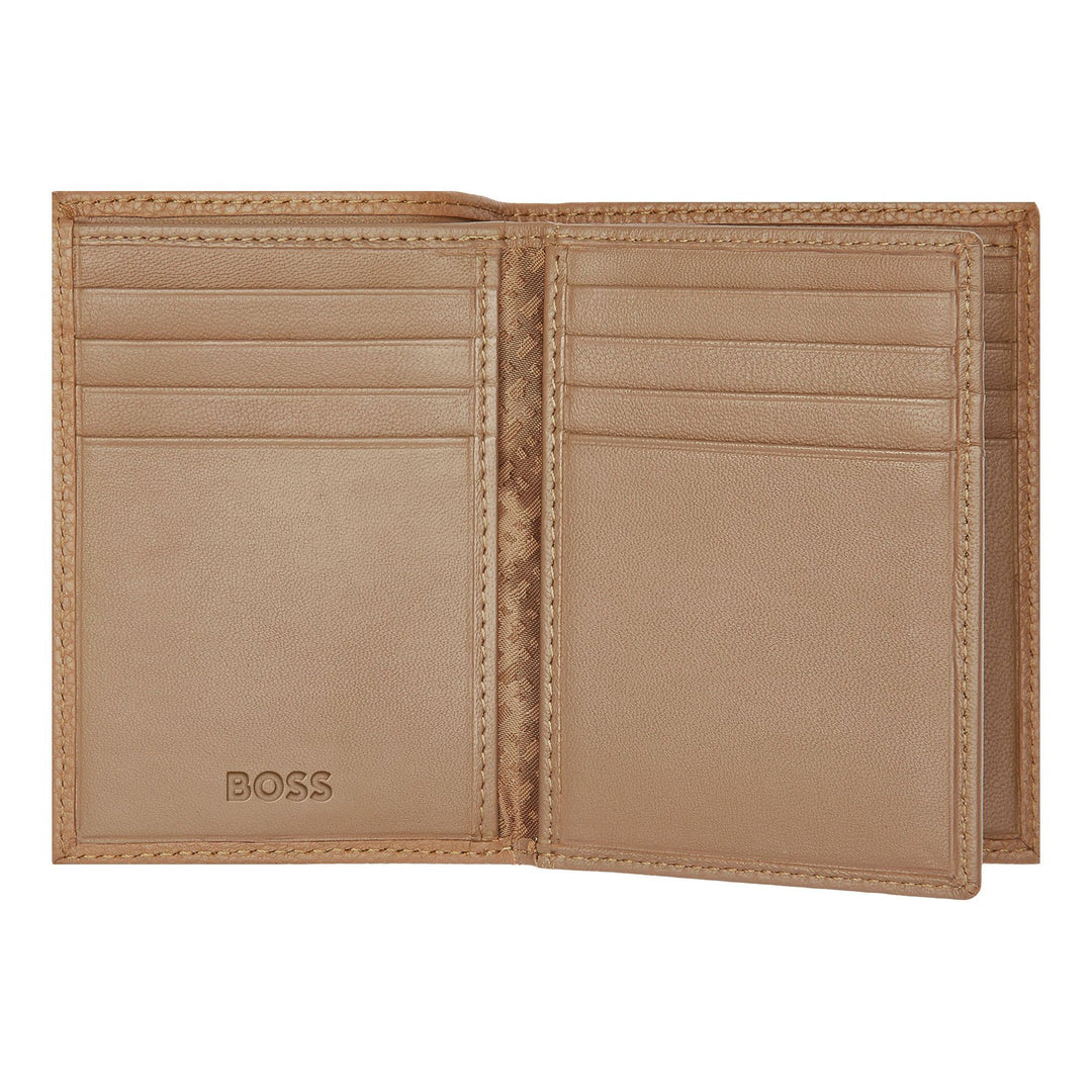 Porta-cartões Hugo Boss com três dobras Classic Grained Camel HLF416X