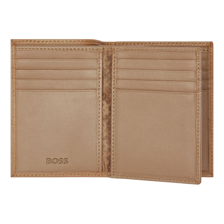 Porta-cartões Hugo Boss com três dobras Classic Grained Camel HLF416X