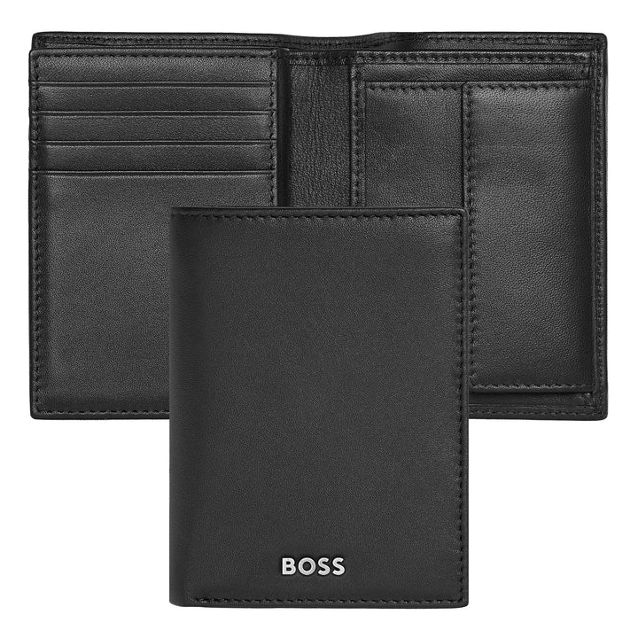 Porta-cartões Hugo Boss com aba e bolso para dinheiro Classic Smooth Black HLG403A