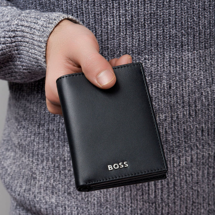 Porta-cartões Hugo Boss com aba e bolso para dinheiro Classic Smooth Black HLG403A