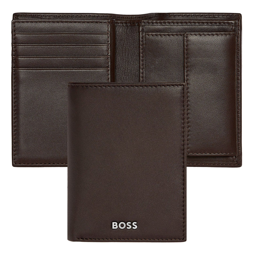 Porta-cartões Hugo Boss com aba e bolso para dinheiro Classic Smooth Brown HLG403Y