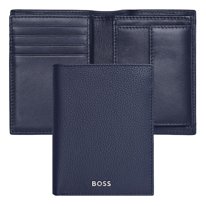 Porta-cartões Hugo Boss com aba e bolso para dinheiro Classic Grained Navy HLG416N