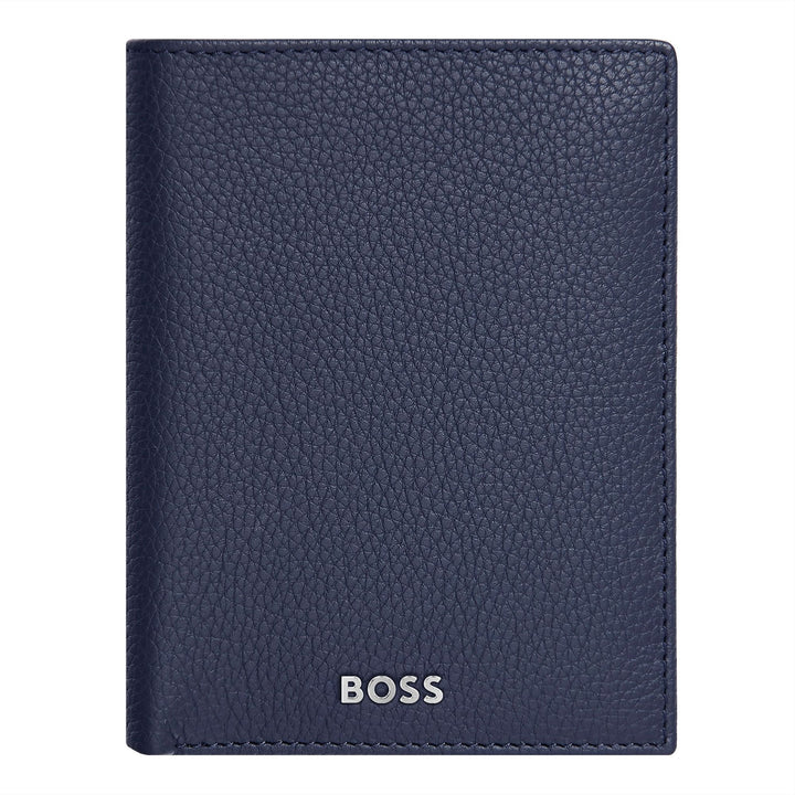 Porta-cartões Hugo Boss com aba e bolso para dinheiro Classic Grained Navy HLG416N