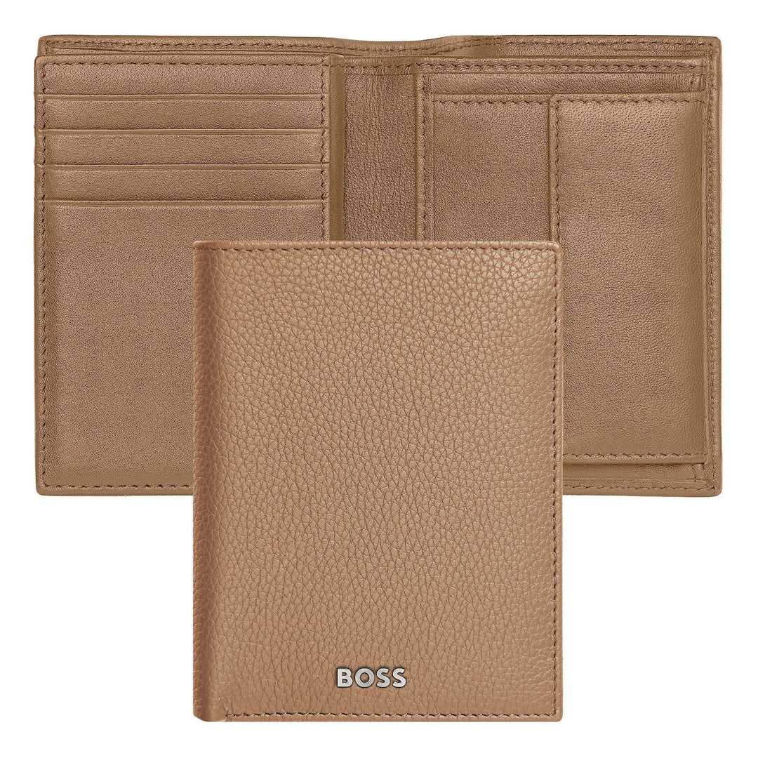 Porta-cartões Hugo Boss com aba e bolso para dinheiro Classic Grained Camel HLG416X