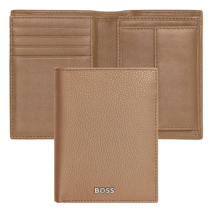 Porta-cartões Hugo Boss com aba e bolso para dinheiro Classic Grained Camel HLG416X