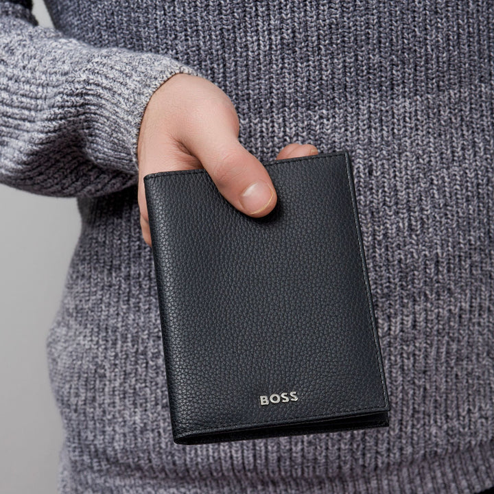 Carteira Hugo Boss Money com aba vertical Classic Granulated Black HLO416A