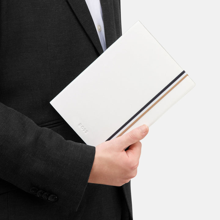 Hugo Boss Notizbuch A5 Ikone Weiß gestreift HNH321WL