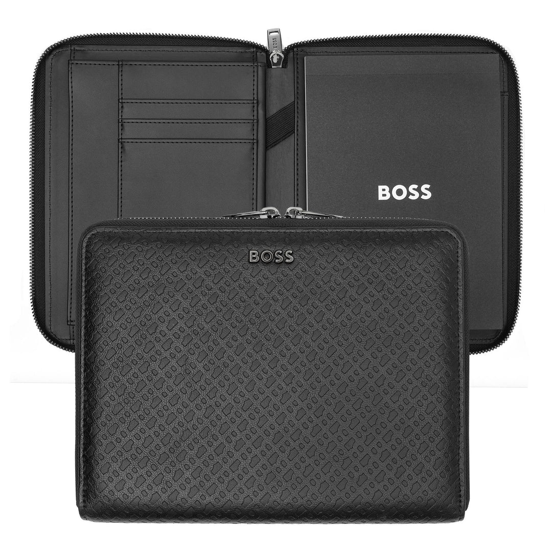 Folder Hugo Boss pour les conférences A5 Monogramme zippé noir HTM411A
