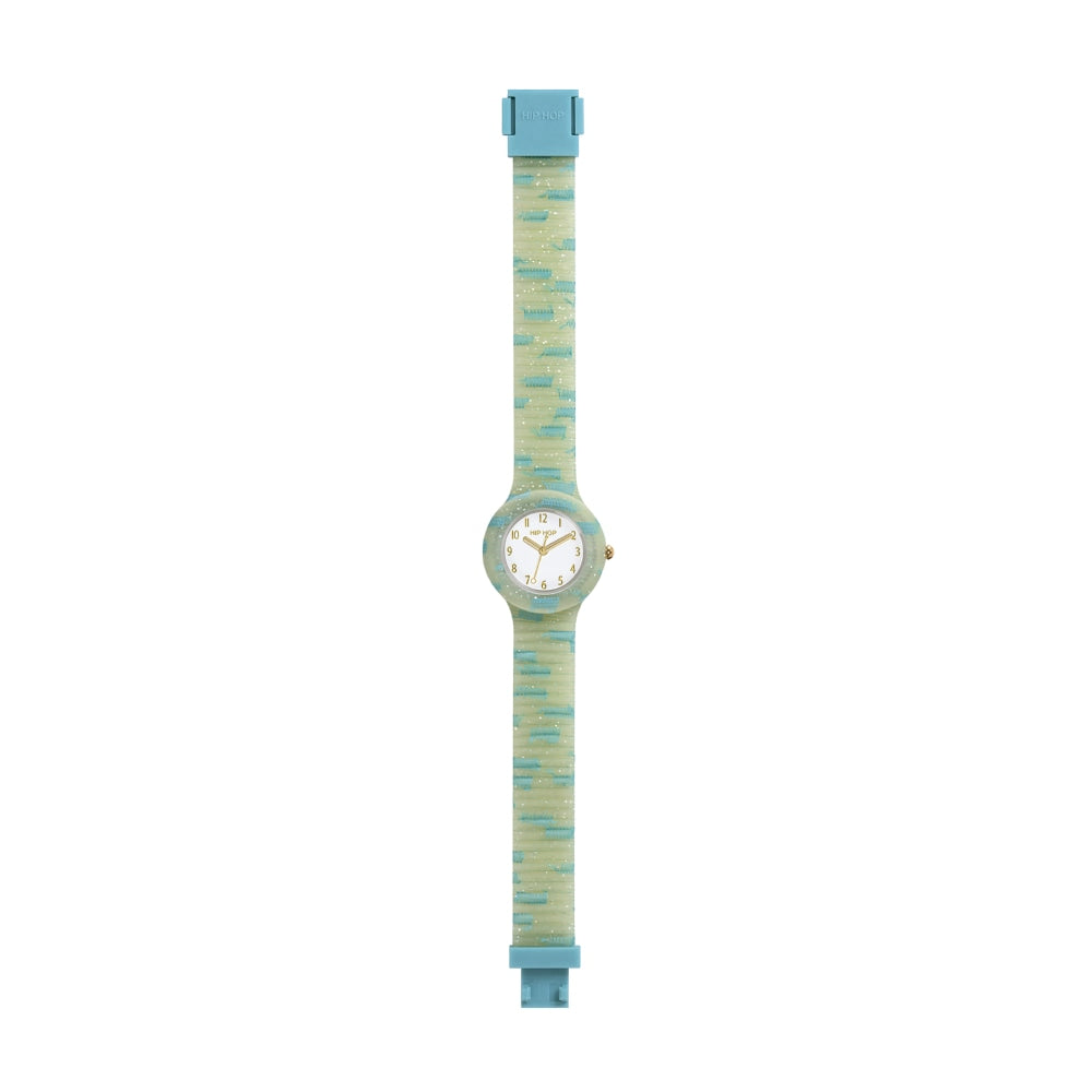 Hip Hop Yellow and Light Blue Lace Lace Collection 32mm HWU1226 Watch