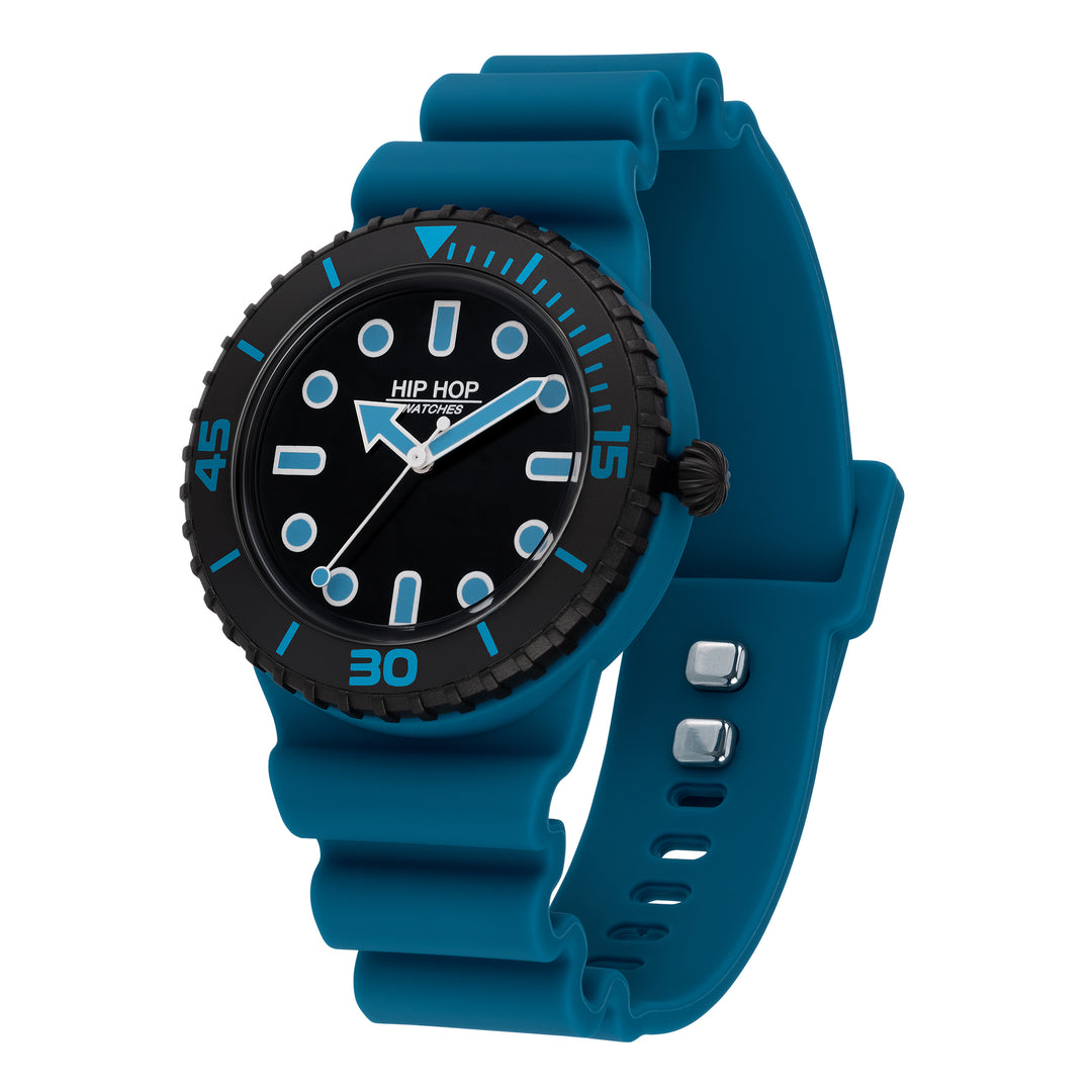 Hip Hop Teal Blue/Black Master Collection 41mm Hwu1232 watch