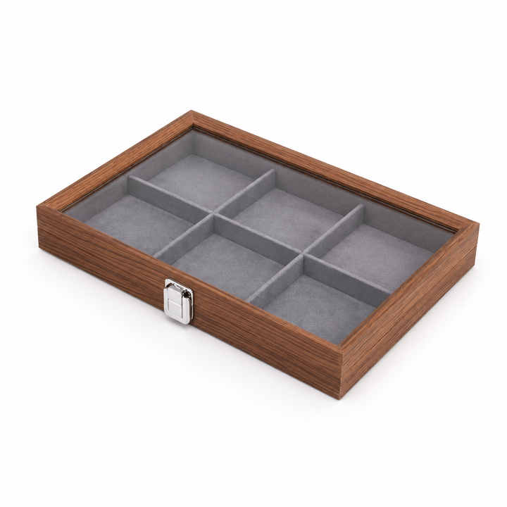 Capodagli scatola porta gioielli legno noce 6 scompartimenti interno grigio scuro CPD-BOX-6