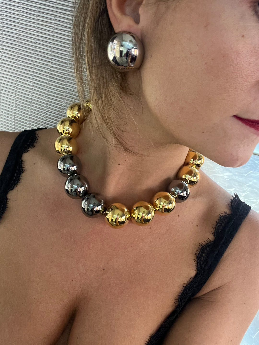 Federica Rossi necklace Bon Bon Bon balls round neck plated 18kt yellow gold and ruthenium FR.CO.09