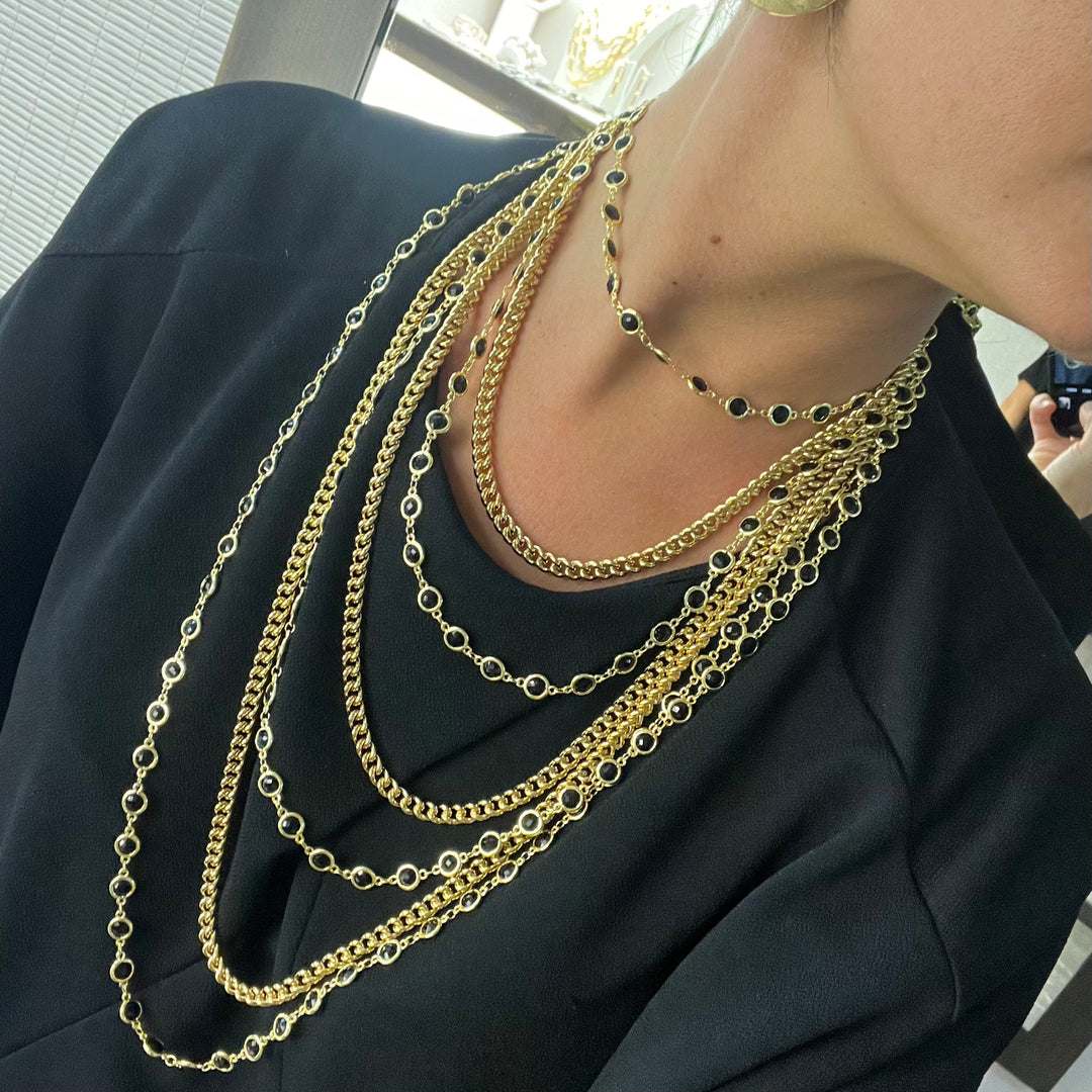 Federica Rossi Multifile Halskette mit 7 Zeilen Bronze Bronze PVD Gold gelb 18ck Kristalle Fr.co.10