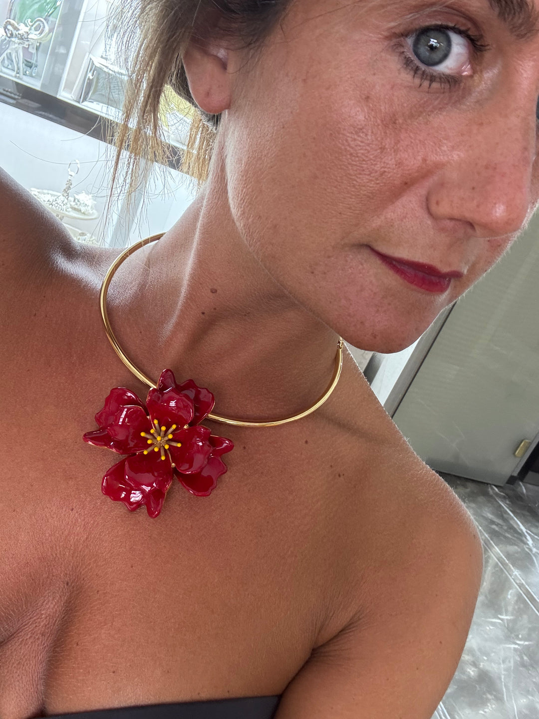 Federica Rossi necklace CHRISTER FIRE 8 petals bronze bronze pvd yellow gold 18kt red enamel fr.co.29