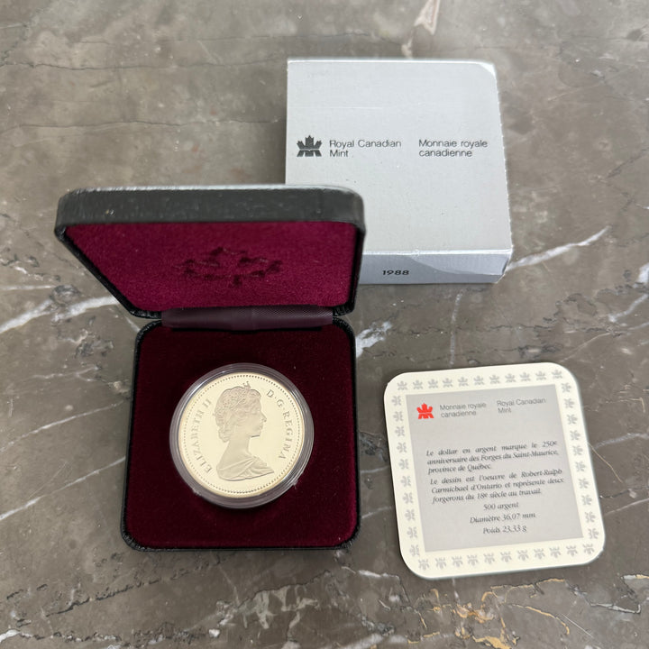 1 Canadian Dollar 1988 Les Forges du Saint-Maurice Ironworks silver coin