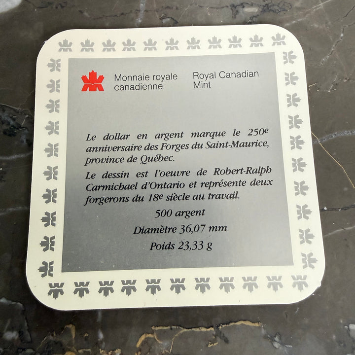 1 Canadian Dollar 1988 Les Forges du Saint-Maurice Ironworks silver coin