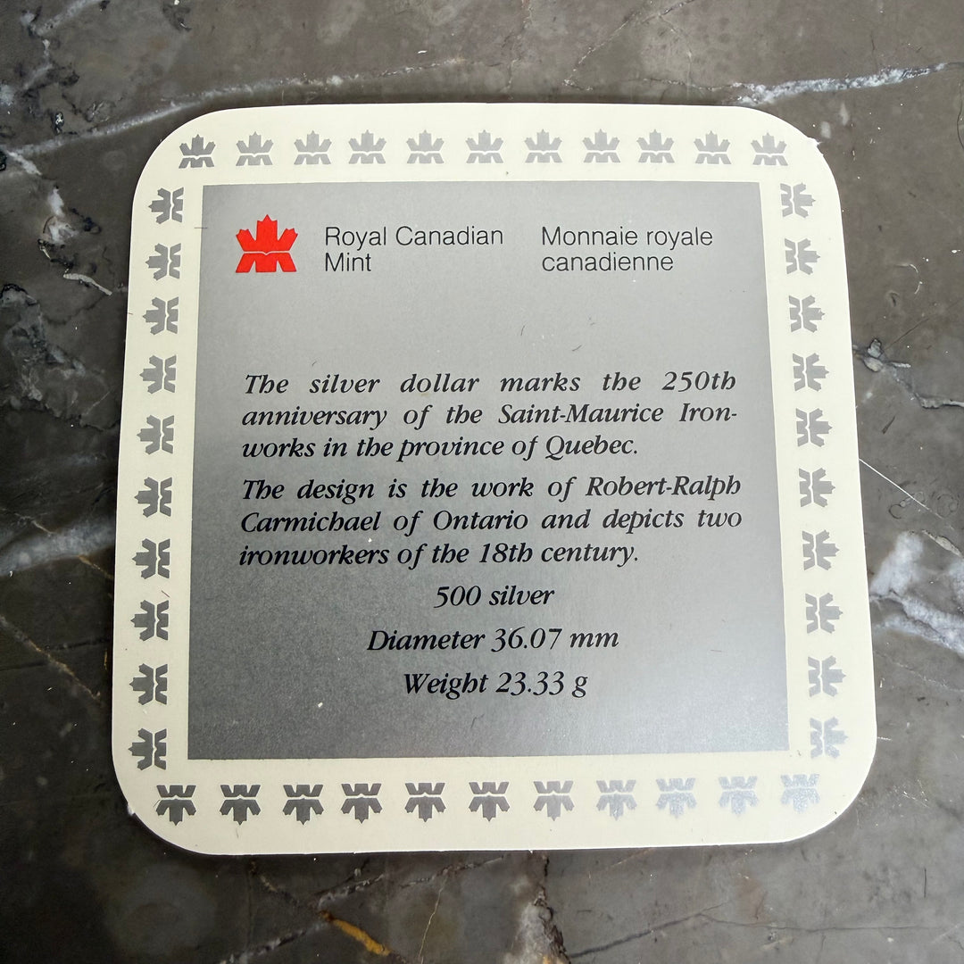 1 Canadian Dollar 1988 Les Forges du Saint-Maurice Ironworks silver coin