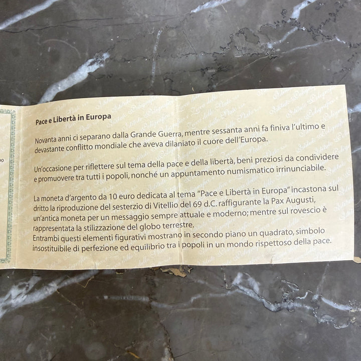 €10 Peace and Freedom in Europe silver coin proof version