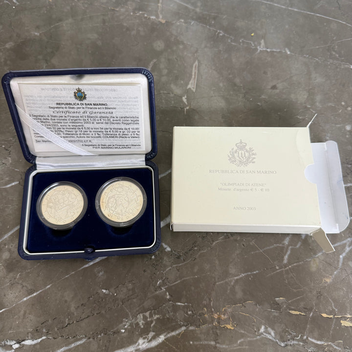 Silver coins €5 €10 Republic of San Marino 2004 Olympics