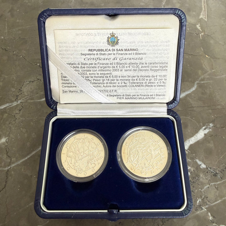 Silver coins €5 €10 Republic of San Marino 2004 Olympics