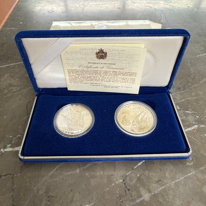 Silver coins 5000 10000 Lire Republic of San Marino Amerigo Vespucci 1995