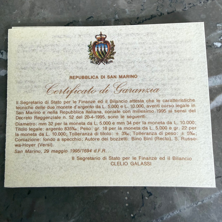 Silver coins 5000 10000 Lire Republic of San Marino Amerigo Vespucci 1995