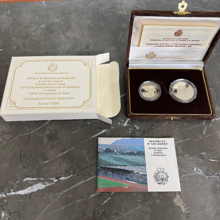 Silver coins Republic of San Marino XV Calgary Winter Olympics and XXIV Seoul Olympics 1988